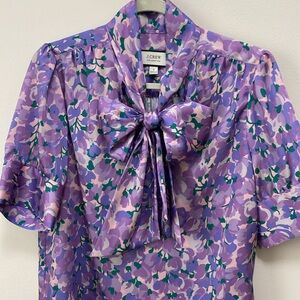 J. Crew - Tie Neck Top - Lilac Floral Print - Women’s Size Small